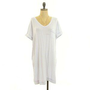 Halogen Nordstrom Shift Dress Size L Pocket Striped Purple Ivory Stretch EUC B3